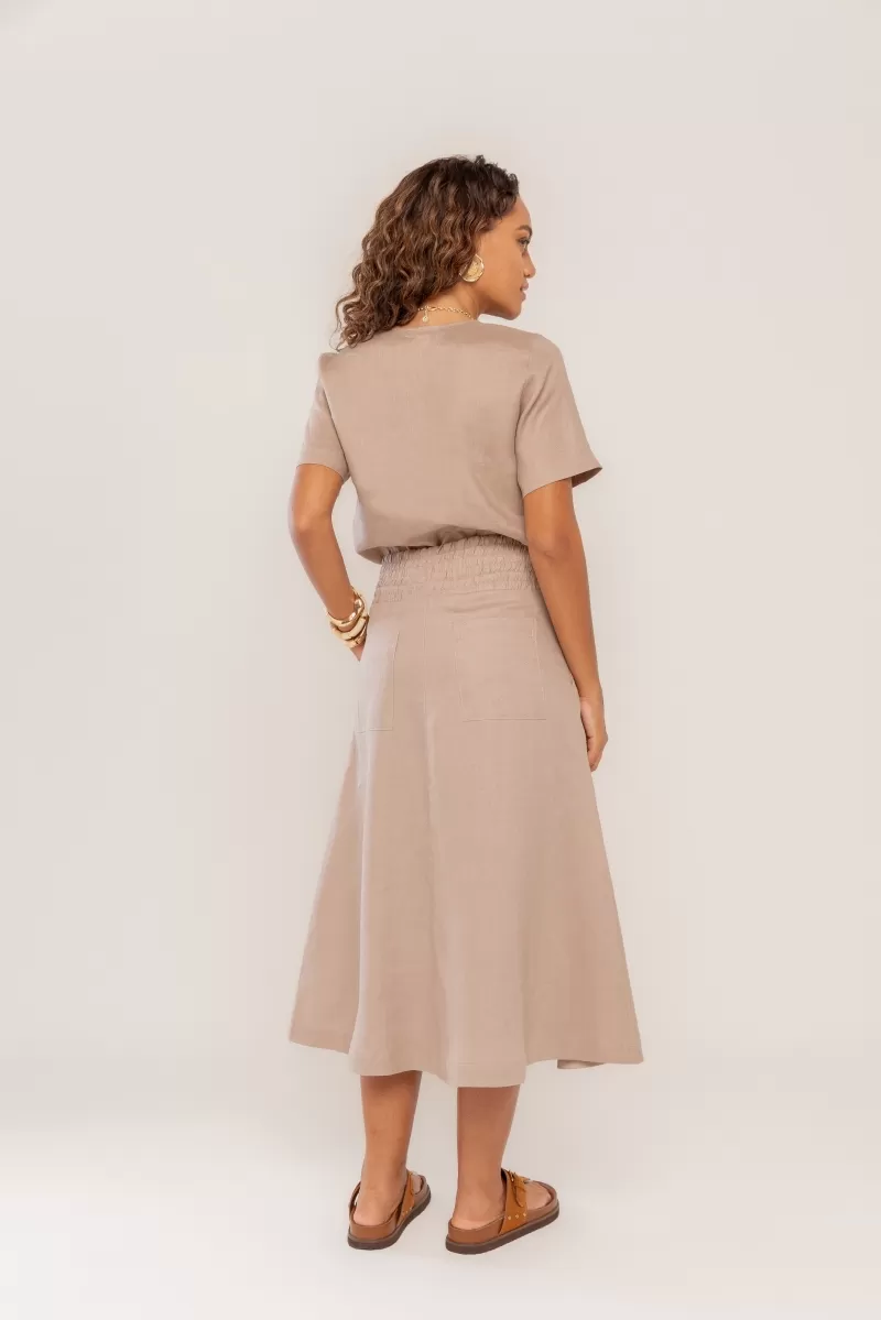 Hidrogênio - EVASE MIDI SKIRT 100% LINEN GROOT - 19800586
