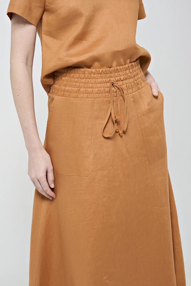 Hidrogênio - SAIA EVASE MIDI 100% LINHO GUARANA - 19800573