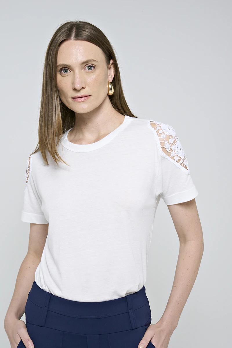 Hidrogênio - CAMISETA COM RENDA BRANCO - 20538002