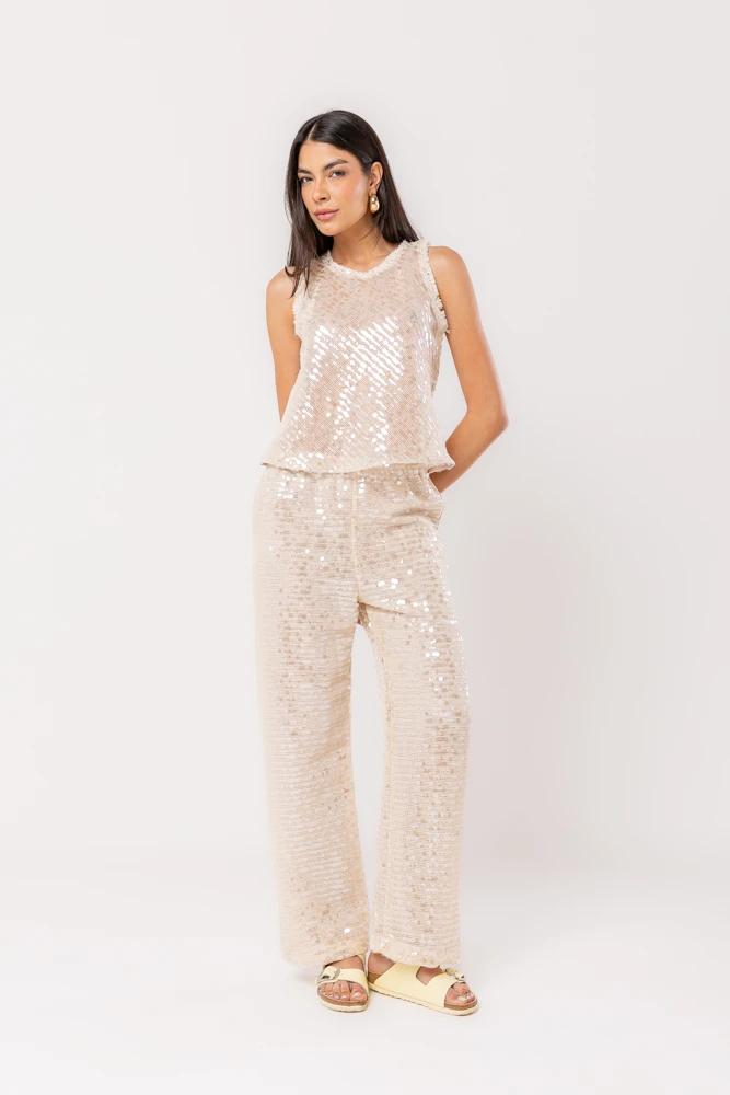 Hidrogênio - ELAINE CRU STRAIGHT SEQUIN PANTS - 20549012