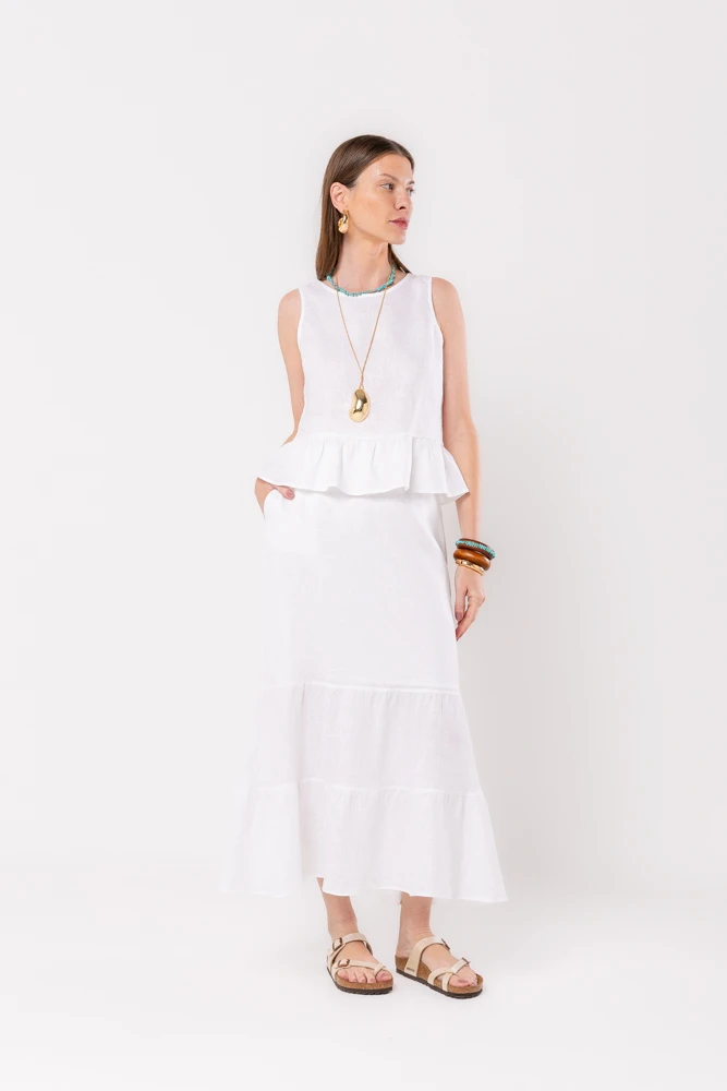 Hidrogênio - WHITE LINEN RUFFLE TANK TOP - 20536002