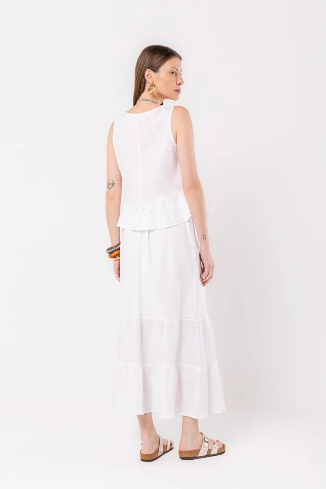 Hidrogênio - WHITE LINEN RUFFLE TANK TOP - 20536002