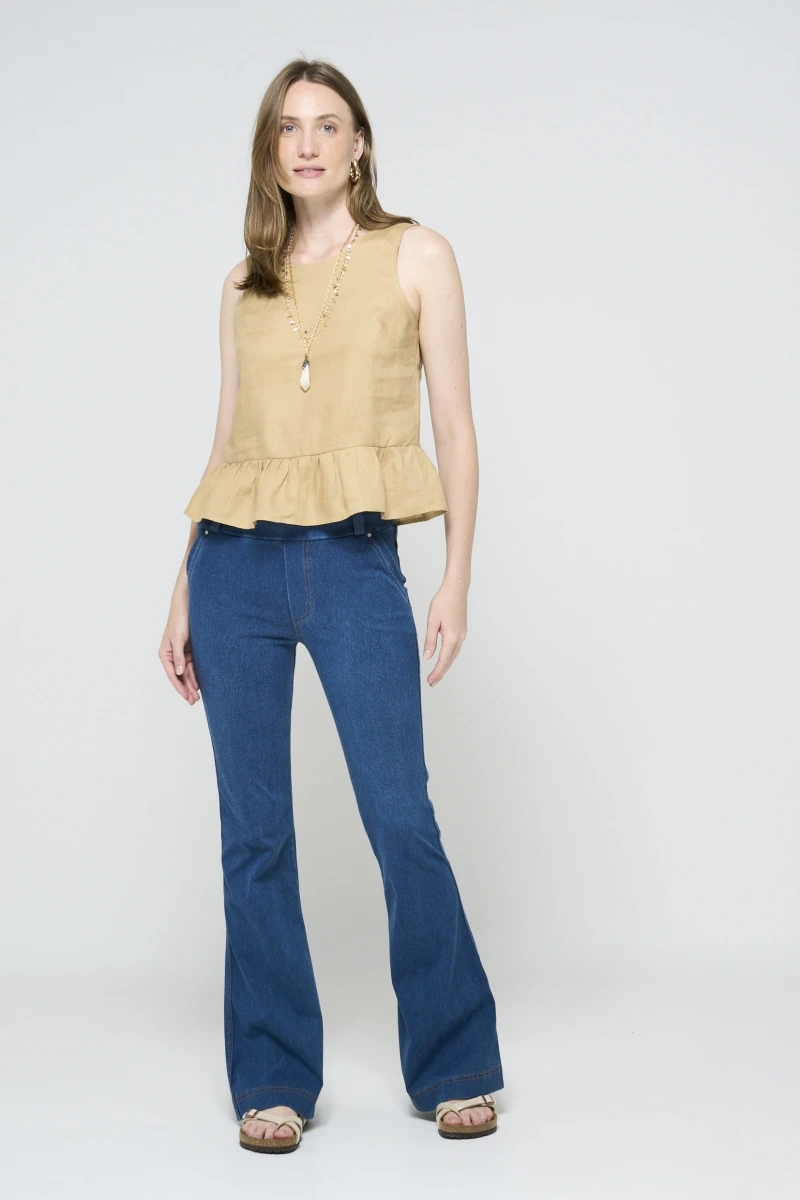 Hidrogênio - LINEN KANGAROO RUFFLE TANK TOP - 20536580