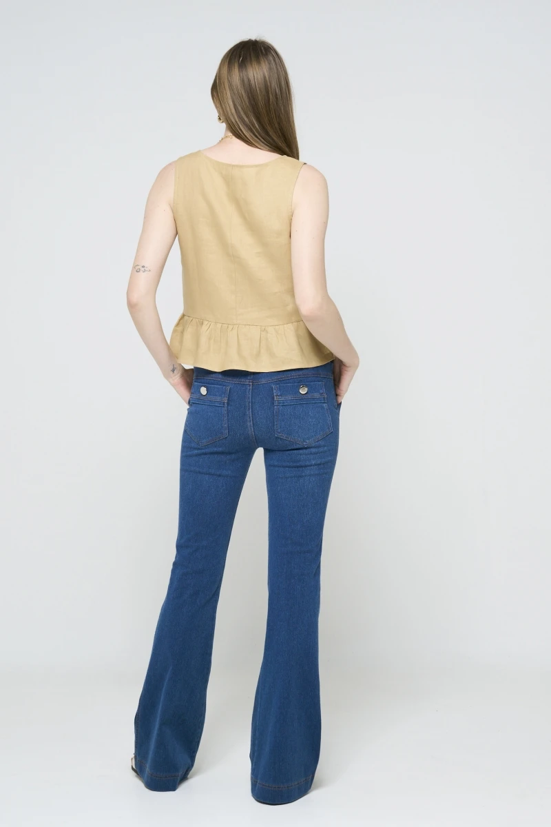 Hidrogênio - LINEN KANGAROO RUFFLE TANK TOP - 20536580