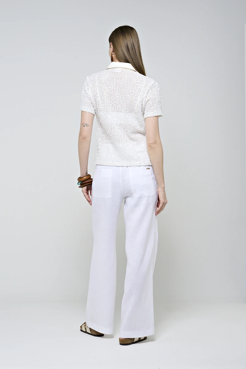 Hidrogênio - OFF-WHITE SEQUIN POLO SHIRT - 20509018