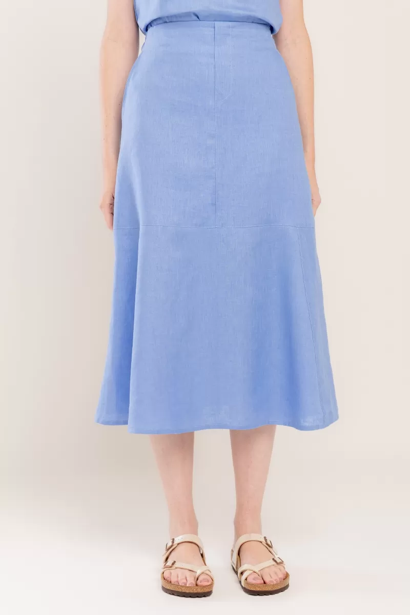Hidrogênio - PACIFIC BLUE LINEN MIDI SKIRT WITH RIBBON - 20447590