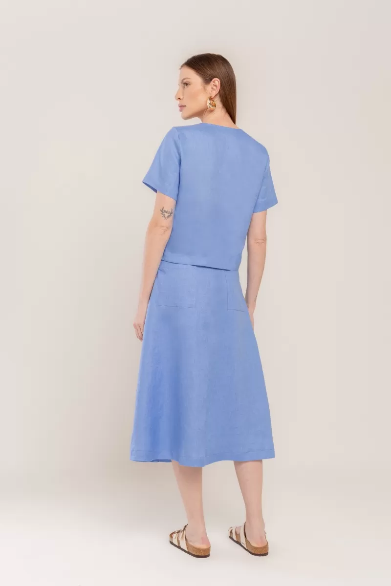 Hidrogênio - PACIFIC BLUE LINEN MIDI SKIRT WITH RIBBON - 20447590