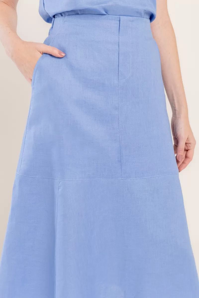 Hidrogênio - PACIFIC BLUE LINEN MIDI SKIRT WITH RIBBON - 20447590