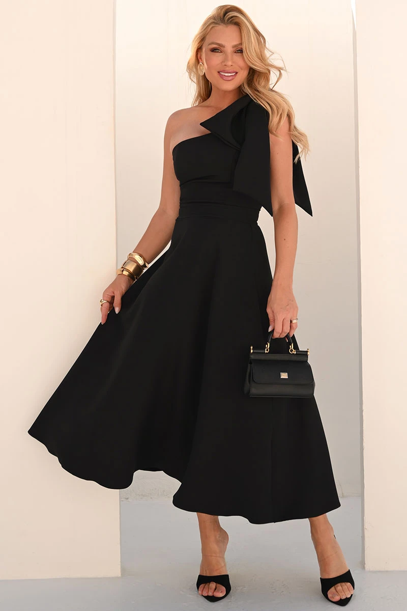 Miss Misses - Glaucia One Shoulder Dress with Black Bow - 54625001