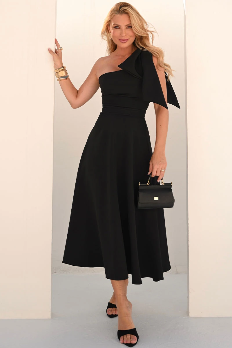 Miss Misses - Glaucia One Shoulder Dress with Black Bow - 54625001