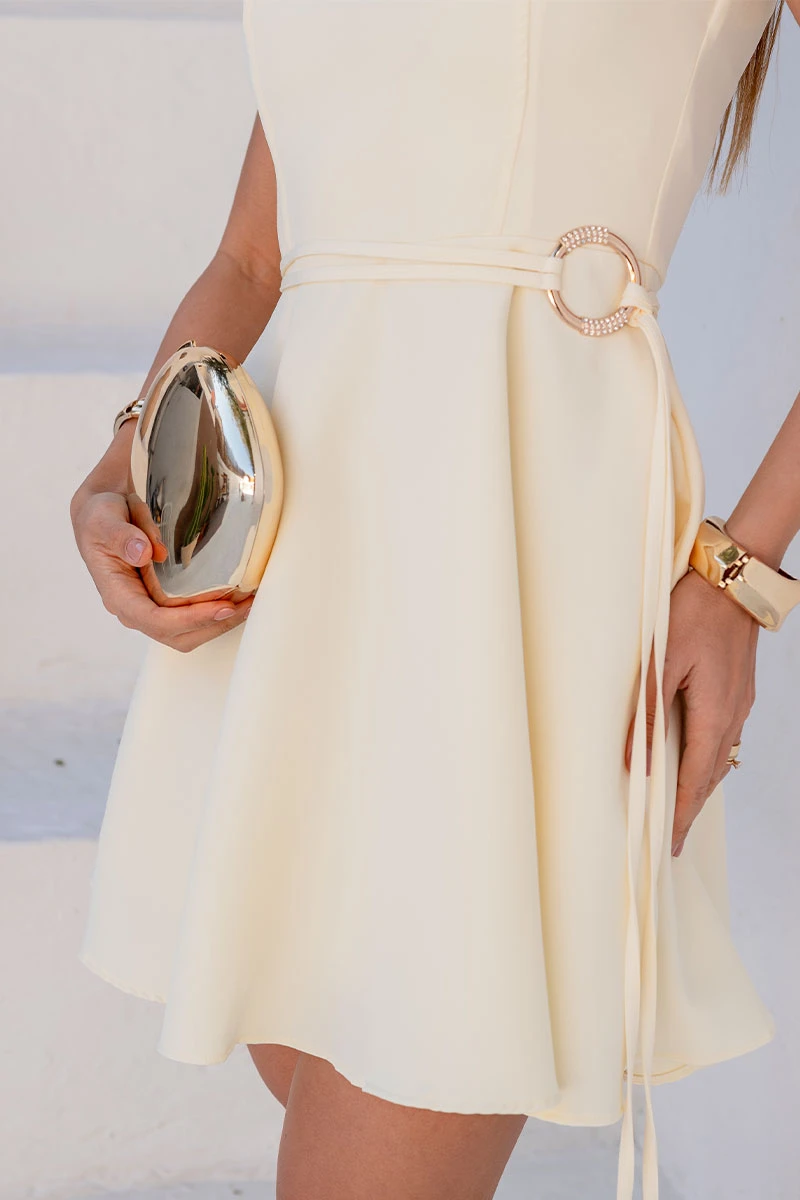 Miss Misses - Luiza Dress with VC Neckline and Yellow Belt Detail - 54633003