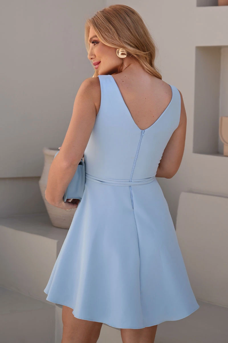 Miss Misses - Luiza Dress with VC Neckline/Belt Detail in Blue - 54633002