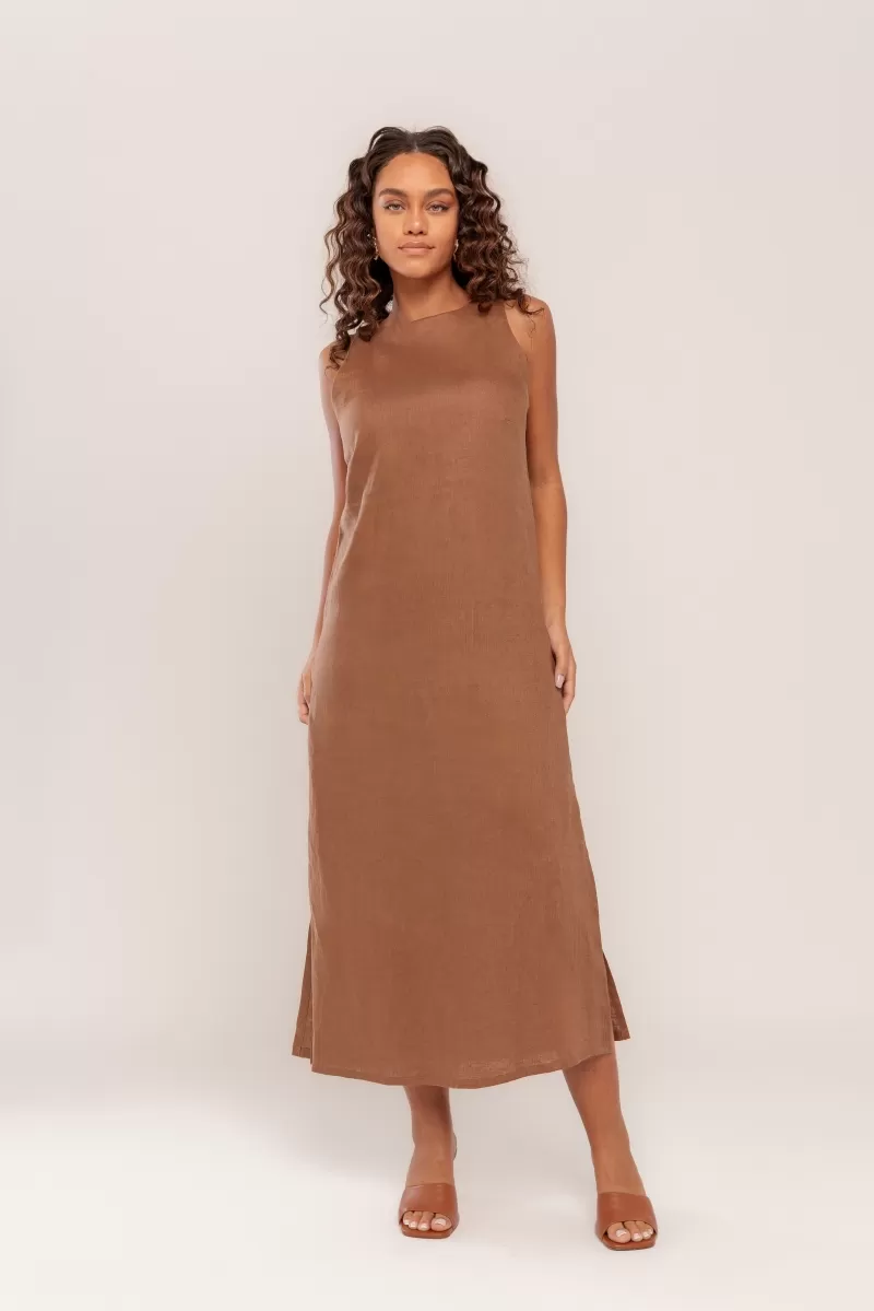 Hidrogênio - BEAR LINEN SLIT MIDI DRESS - 20171585