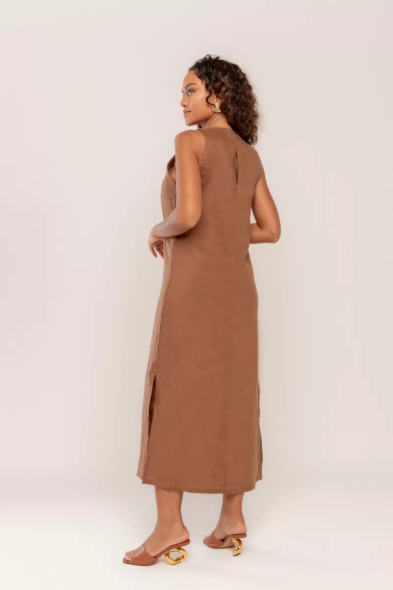 Hidrogênio - BEAR LINEN SLIT MIDI DRESS - 20171585