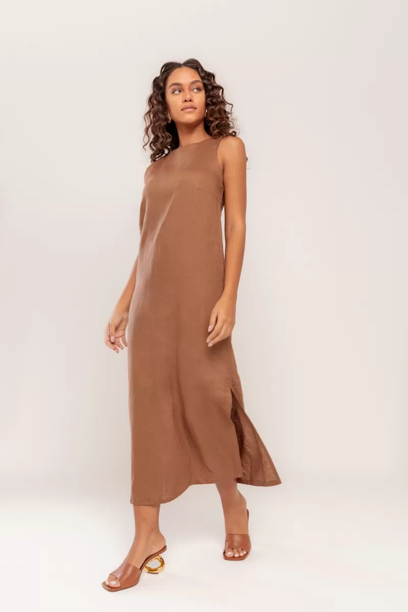 Hidrogênio - BEAR LINEN SLIT MIDI DRESS - 20171585