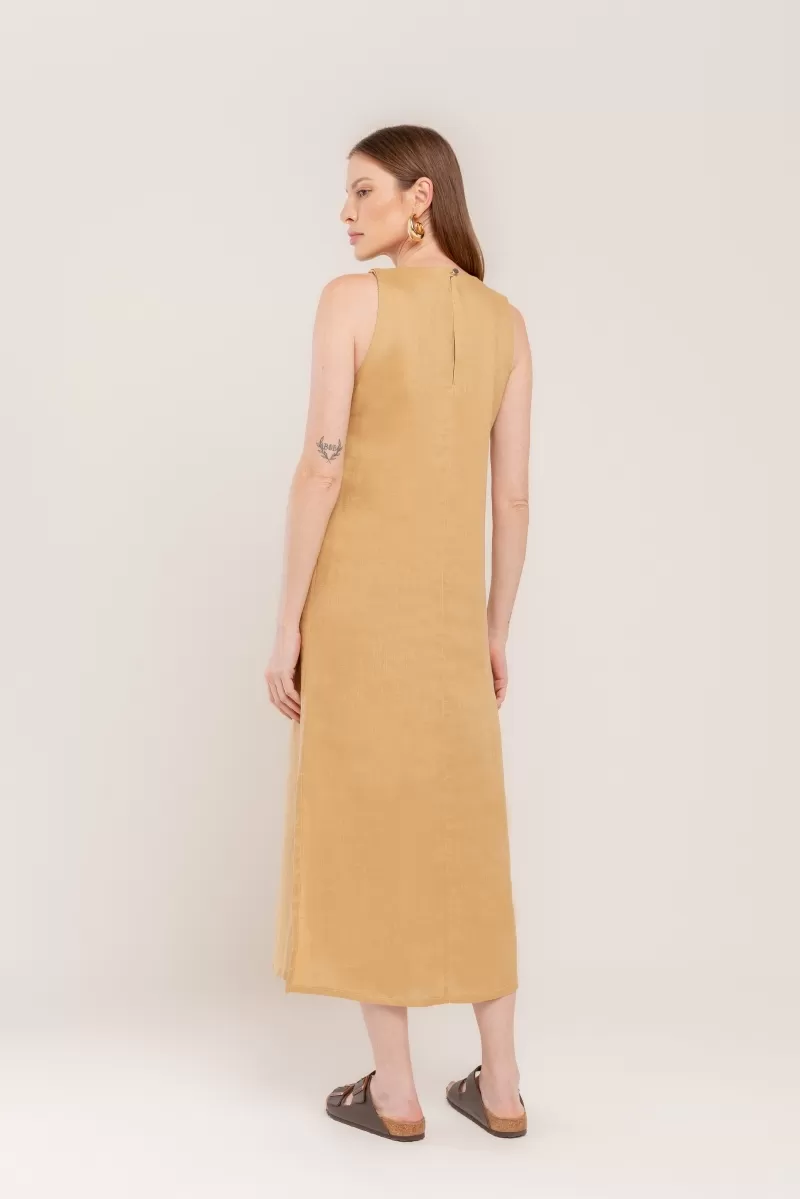 Hidrogênio - VESTIDO MIDI C/ FENDA LINHO PURO CANGURU - 20171580