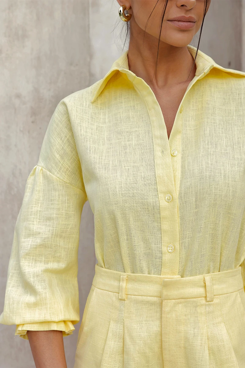 Dot Clothing - Camisa Dot Clothing Penélope Linho Amarelo - 2811AMAR