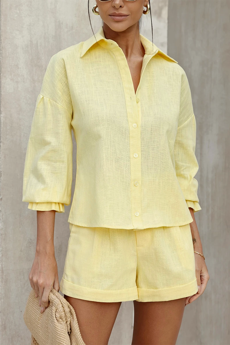 Dot Clothing - Camisa Dot Clothing Penélope Linho Amarelo - 2811AMAR