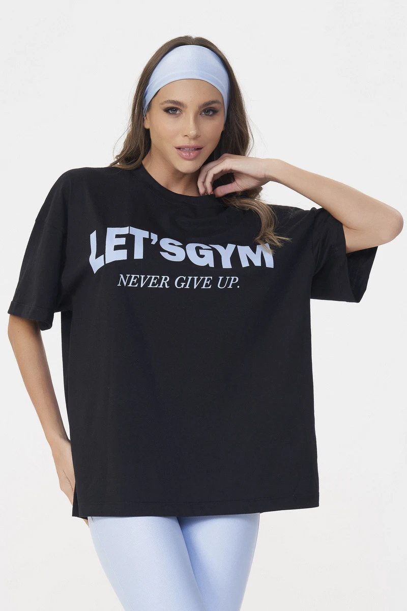Lets Gym - Camiseta Oversized Never Give Up Preto - 2696PT