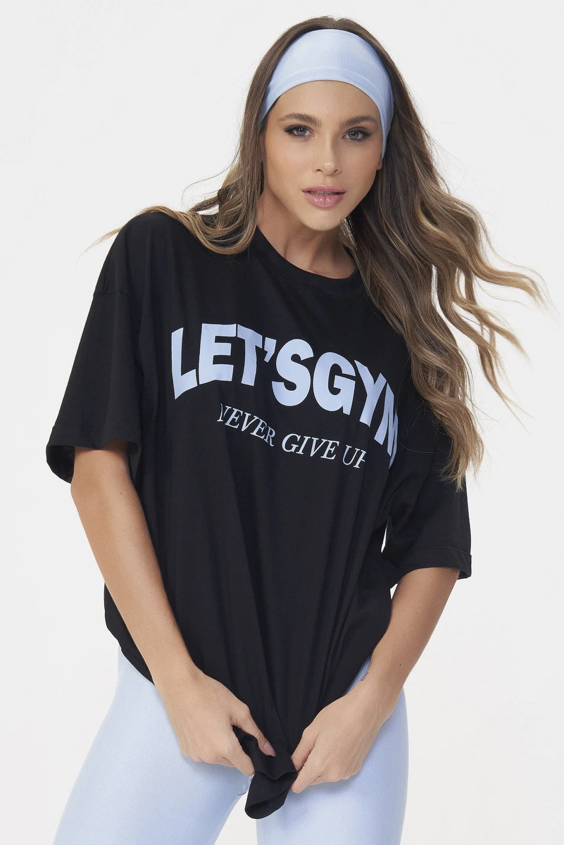 Lets Gym - Camiseta Oversized Never Give Up Preto - 2696PT