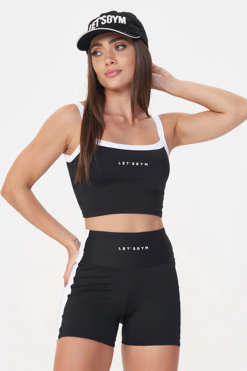 Lets Gym - Black Tunning Crop Top - 2892PT