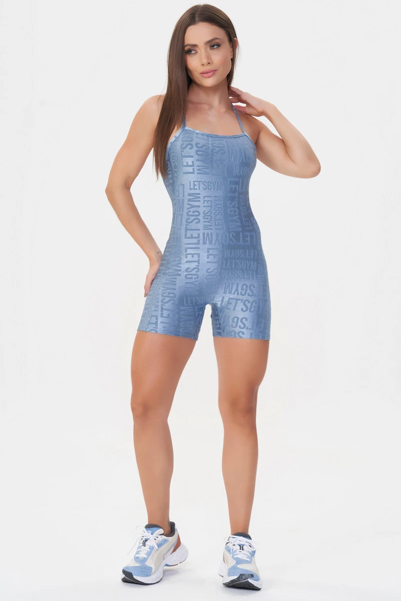 Lets Gym - Vintage Blue Velvet Name Romper - 2897AZ