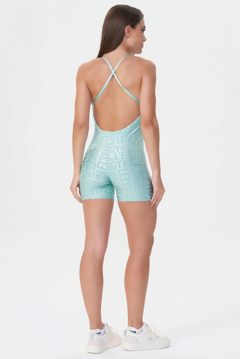 Lets Gym - Vintage Green Velvet Name Romper - 2897VDV