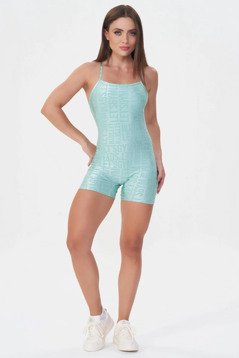 Lets Gym - Vintage Green Velvet Name Romper - 2897VDV