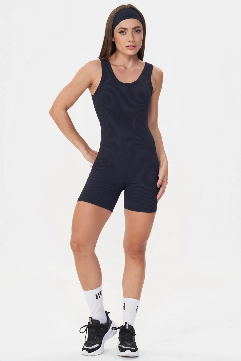 Lets Gym - Black Comfort Rib Romper - 2984PT