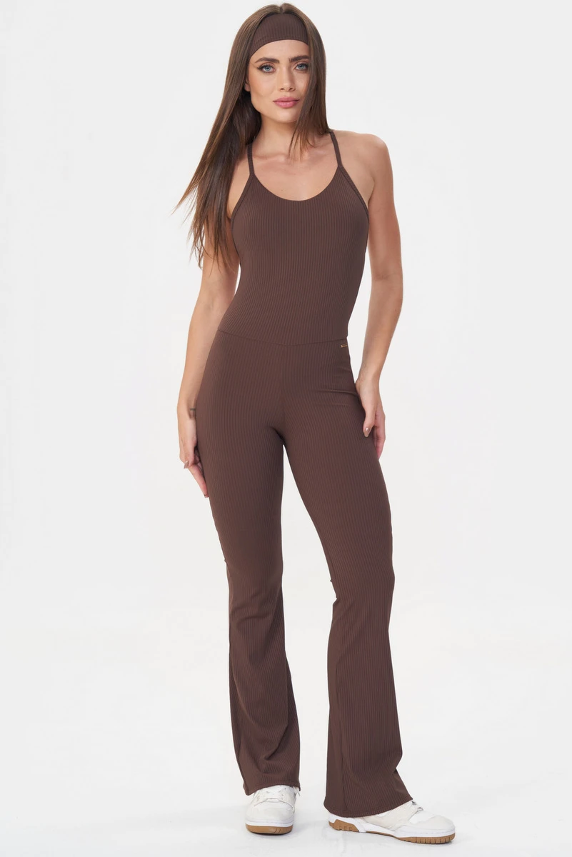 Lets Gym - Macacão Flare Comfort Rib Coffee - 2985CF