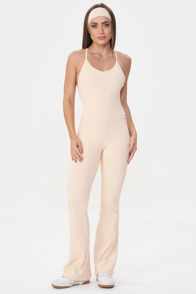Lets Gym - Flare Comfort Rib Soft Peach jumpsuit - 2985SP