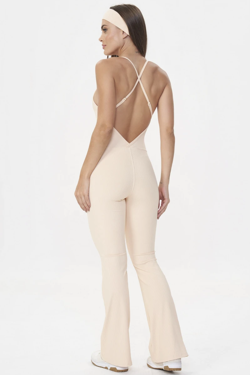 Lets Gym - Flare Comfort Rib Soft Peach jumpsuit - 2985SP