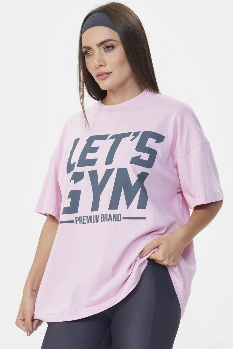 Lets Gym - Camiseta Oversized Letsgym Rosa Claro - 3076ROC