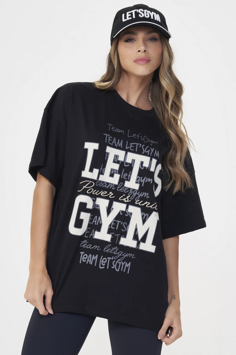 Lets Gym - Camiseta Oversized Power Preto - 3077PT