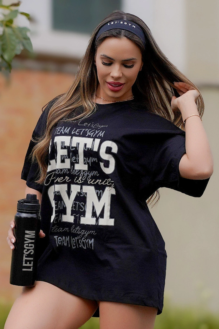 Lets Gym - Camiseta Oversized Power Preto - 3077PT