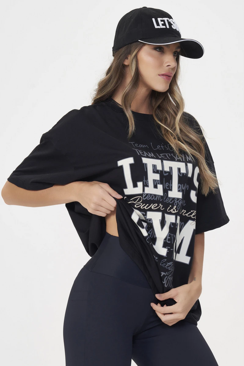 Lets Gym - Camiseta Oversized Power Preto - 3077PT