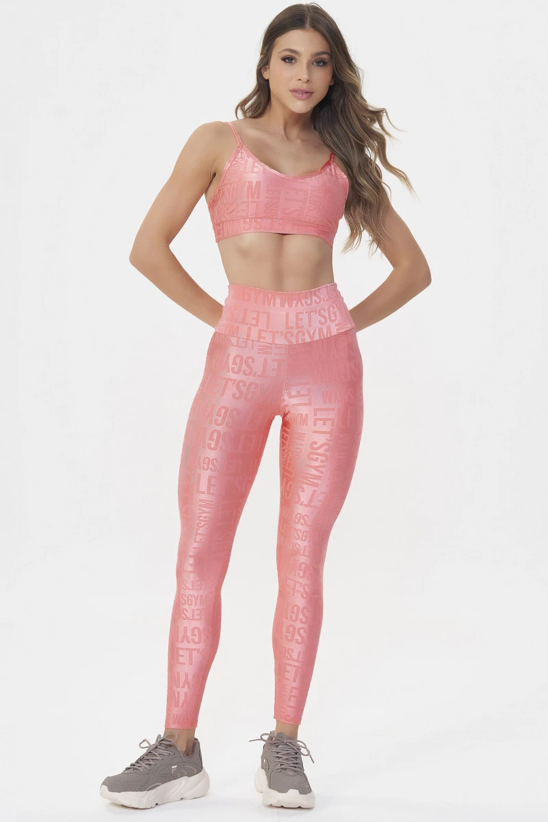 Lets Gym - Velvet Name Papaya Leggings - 2628PP