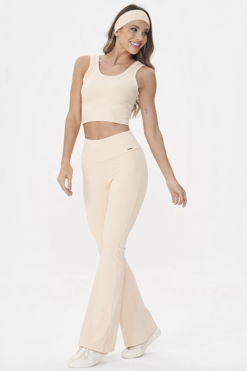 Lets Gym - Calca Flare Comfort Rib Soft Peach - 2987SP