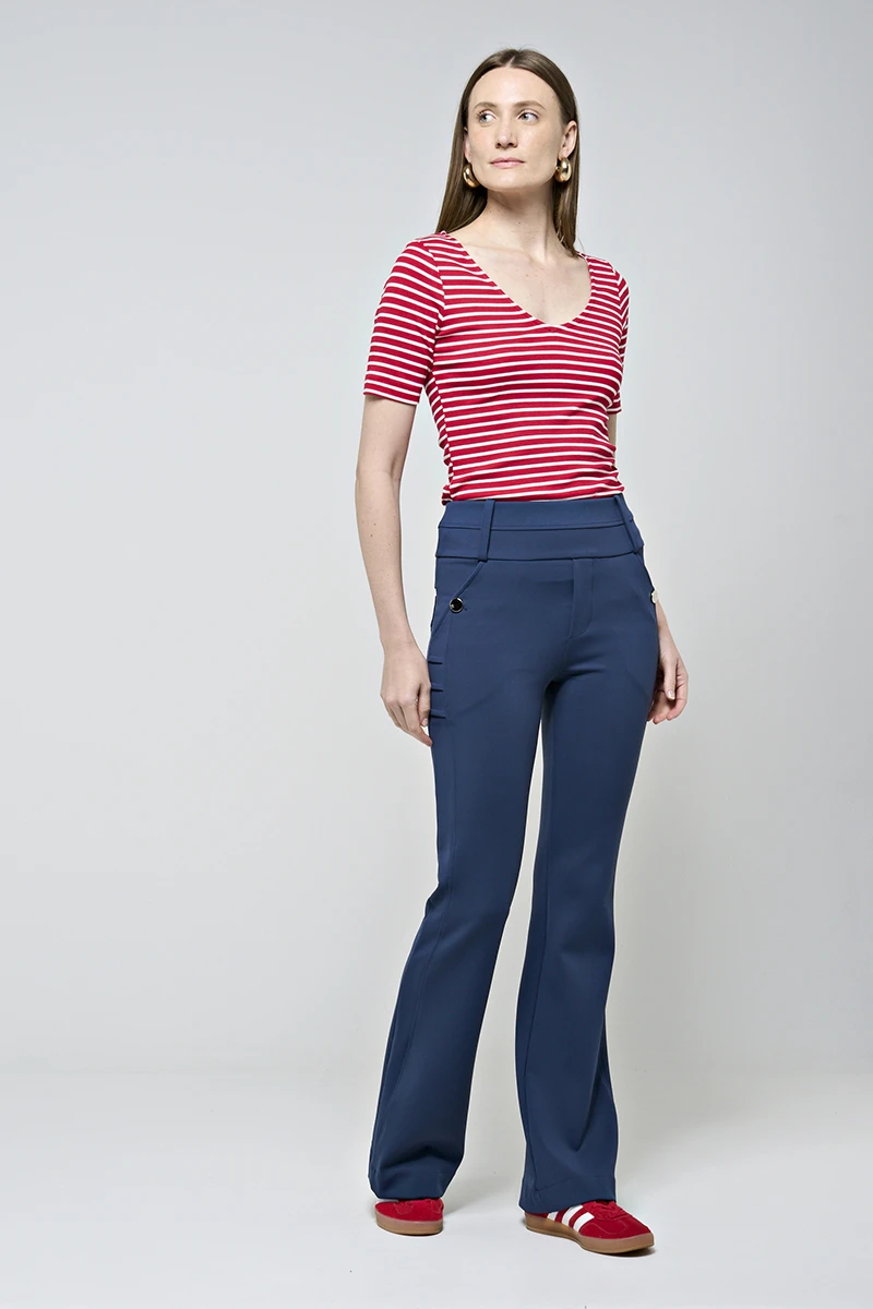 Hidrogênio - CALÇA FLARE COM BOLSOS E PREGAS ROSANA MARINHO - 19481004