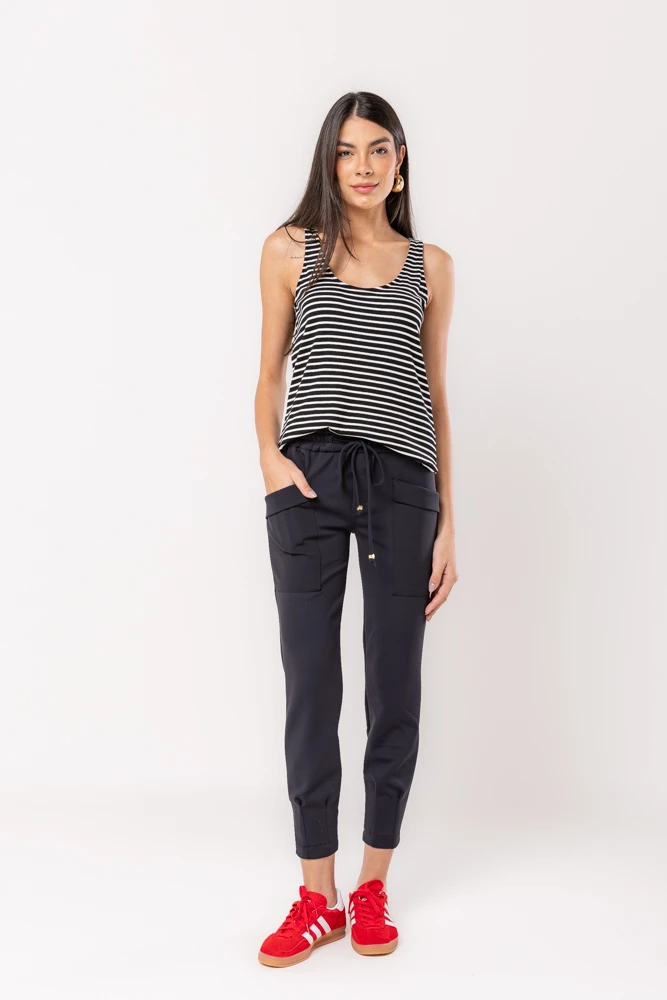 Hidrogênio - BLACK STRIPED RIBBED TANK TOP - 20512001