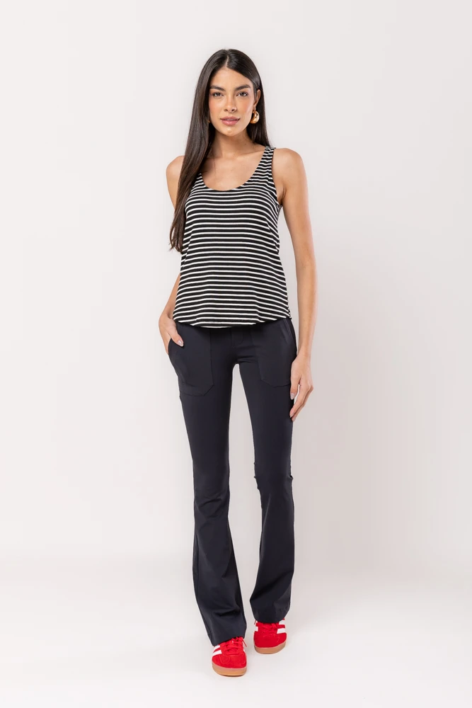 Hidrogênio - BLACK STRIPED RIBBED TANK TOP - 20512001