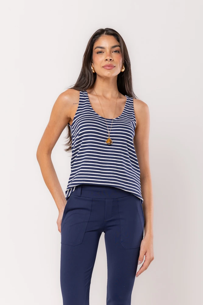 Hidrogênio - NAVY STRIPED RIBBED TANK TOP - 20512004