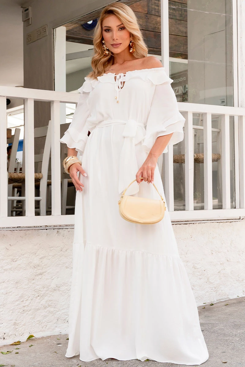 Miss Misses - Lilian Long Crepe Dress with Off-White Band - 54655030