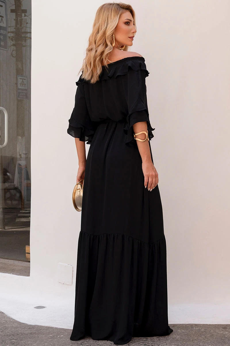 Miss Misses - Lilian Long Crepe Dress with Black Belt - 54655001