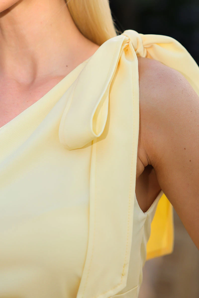 Miss Misses - Short One Shoulder Dress with Yellow Sash - 54150003