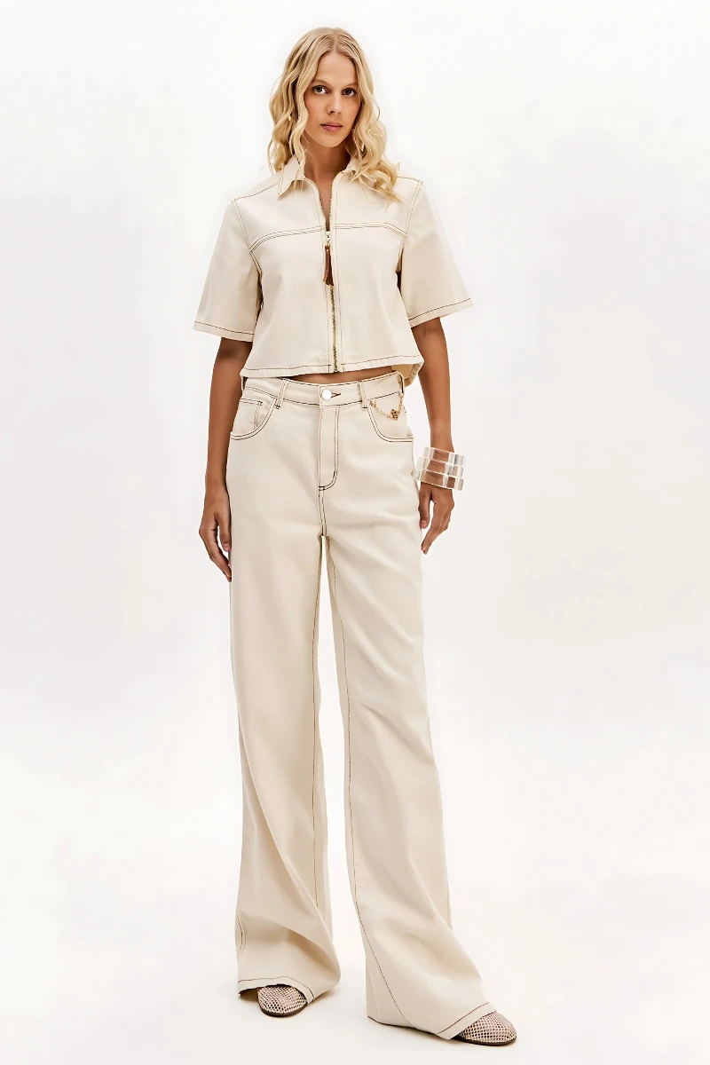 LANÇA PERFUME - Wide Leg High Waisted Twill Pants Lança Perfume - 8429