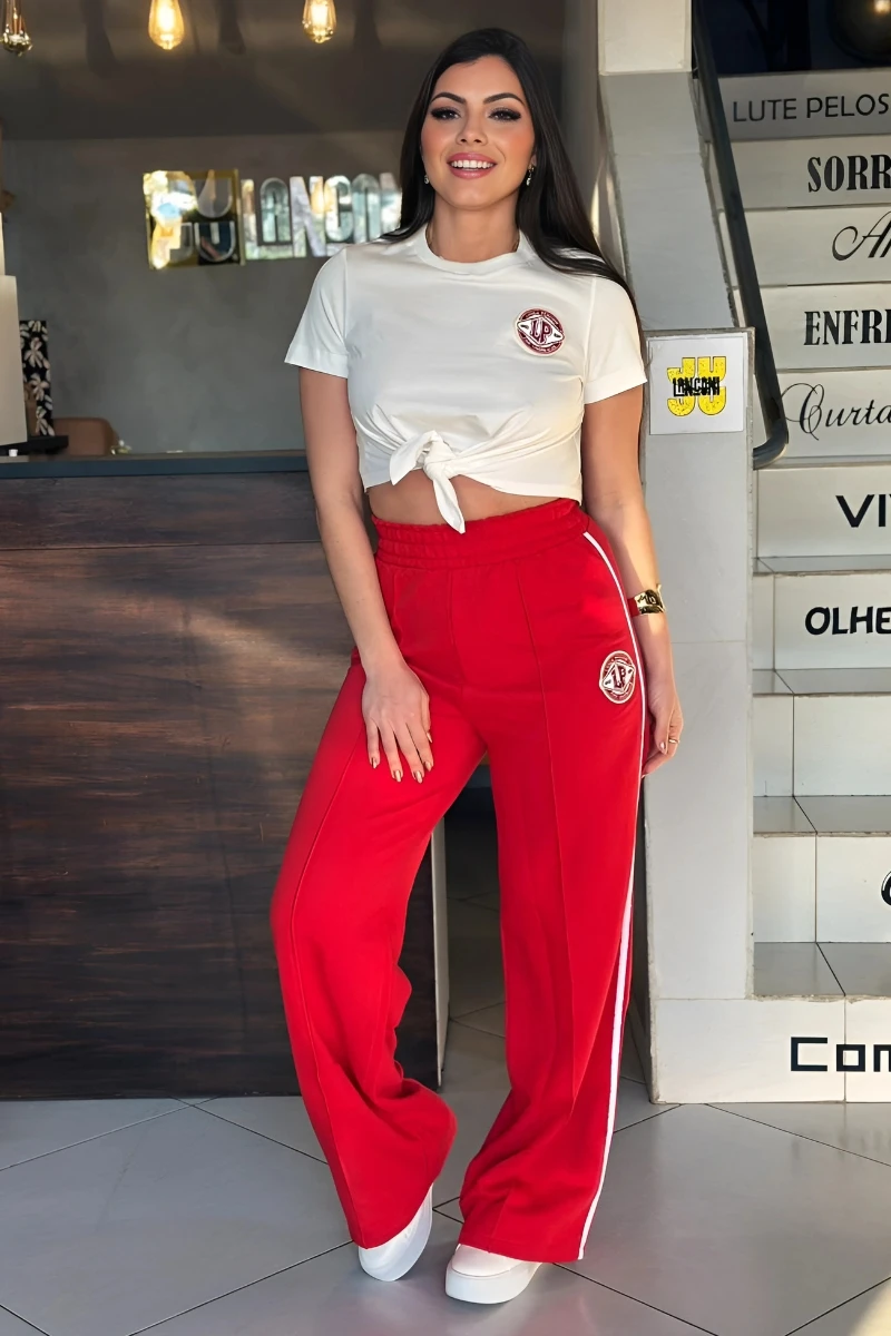 LANÇA PERFUME - Calça Wide Leg Cintura Alta Moletom Lança Perfume - 3189