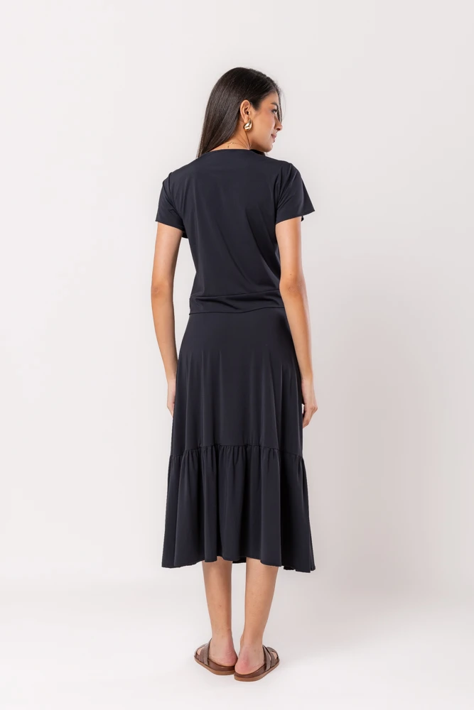 Hidrogênio - BLUSA DE MANGA CURTA COM AMARRAÇÃO FLUITY PRETO - 19605001