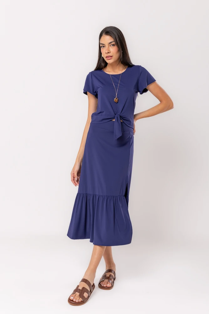 Hidrogênio - BLUSA DE MANGA CURTA COM AMARRAÇÃO FLUITY MARINHO - 19605004