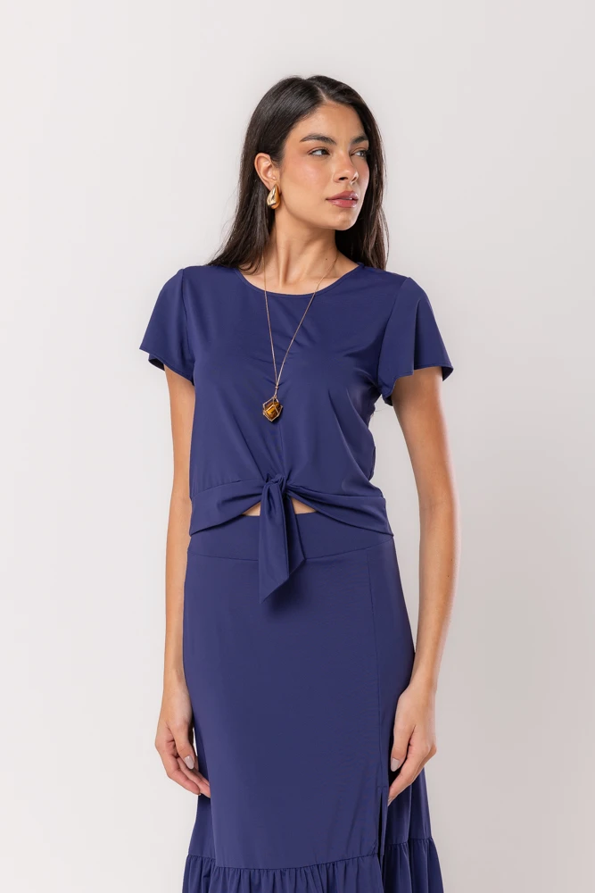 Hidrogênio - BLUSA DE MANGA CURTA COM AMARRAÇÃO FLUITY MARINHO - 19605004